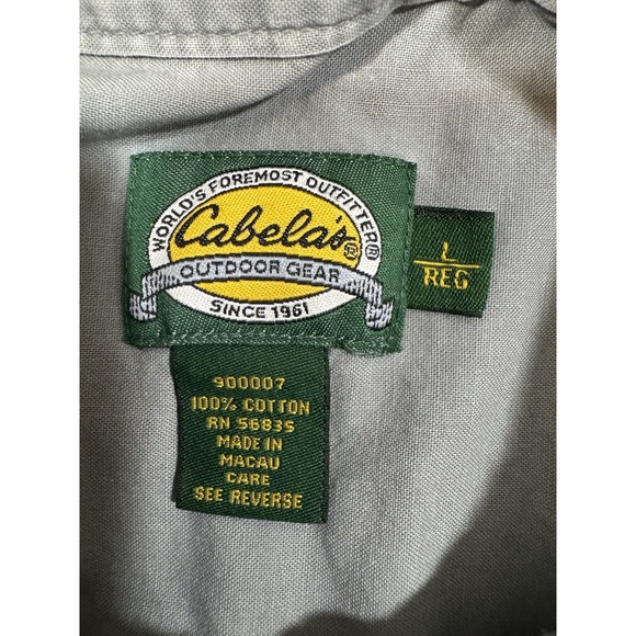 Cabelas Shirt Mens L Gray Button Up Chest Pockets Shirttail Hem Elbow Patches - Picture 3 of 14